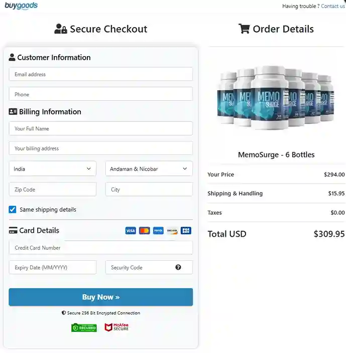 MemoSurge Order Page